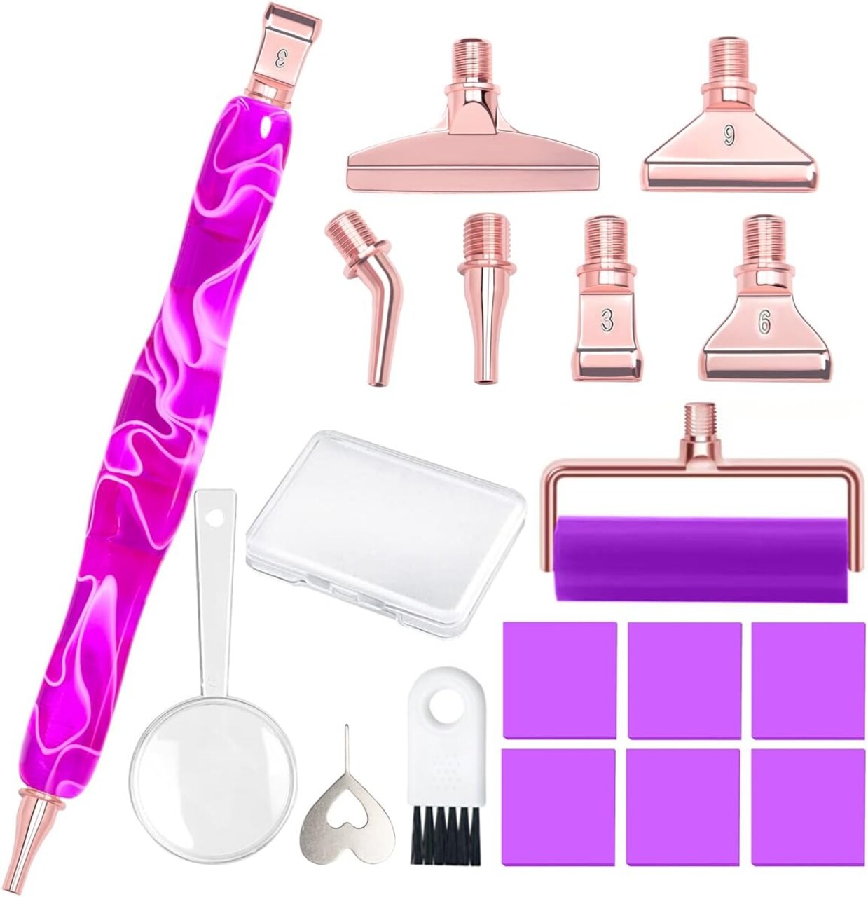 Ergonomic Diamond Painting Art Drill Bead Dot Pen Kit with Screw Steel Silver Metal Tip Nibs Placers Roller Tool Accessories for 5D Dia